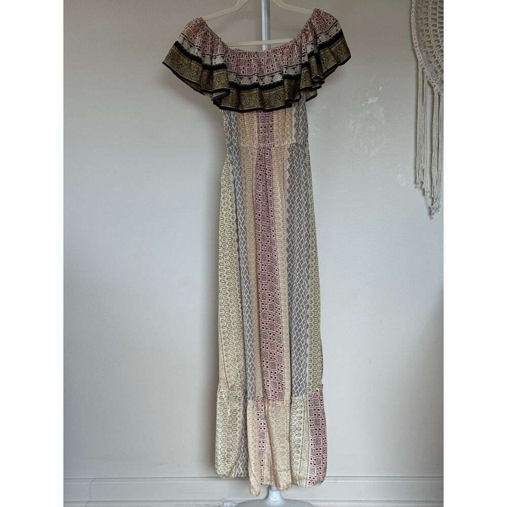 Vintage Silk High Low Off Shoulder Ruffle Midi Dress Feminine Boho Cottagecore M - Picture 4 of 8